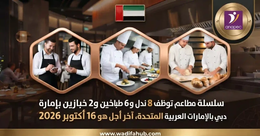 عرض عمل دولي بالأنابيك ANAPEC: توظيف نادلين وطباخين وخبازين بدبي الإمارات 2026