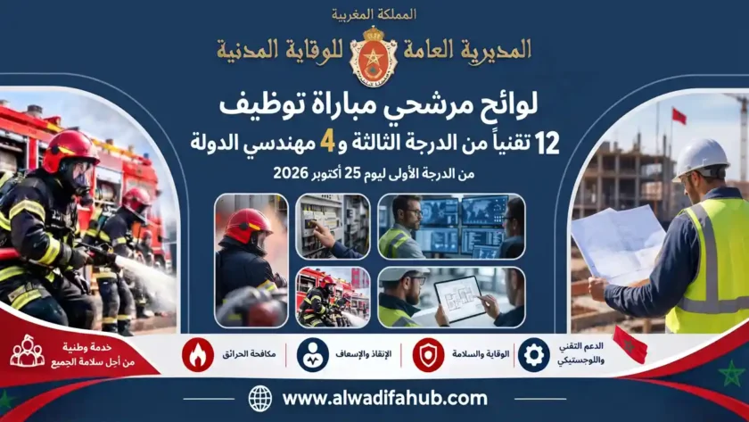 المديرية العامة للوقاية المدنية: لوائح المترشحين المدعوين لاجتياز الاختبارات الكتابية لمباراتي توظيف التقنيين والمهندسين