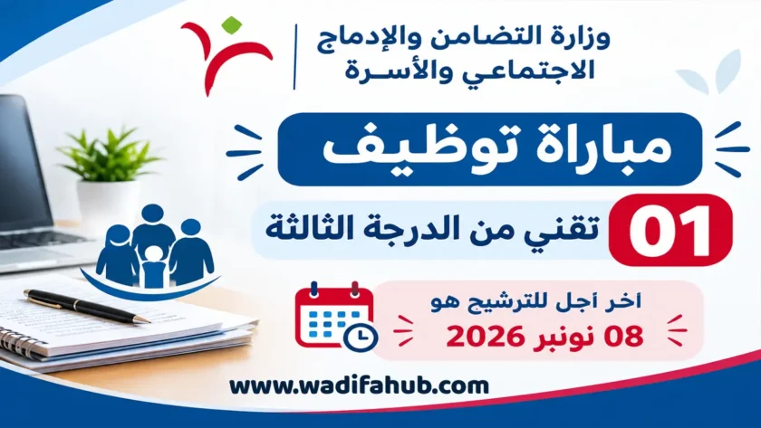 وزارة التضامن والإدماج الاجتماعي والأسرة: مباراة توظيف 01 تقني من الدرجة الثالثة. آخر أجل للترشيح هو 08 نونبر 2026